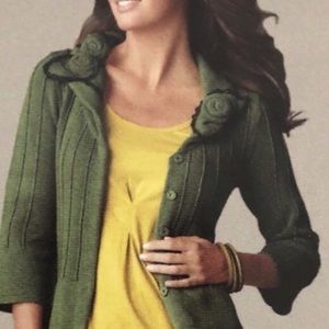 Cabi #871 green floral swing cardigan sz small